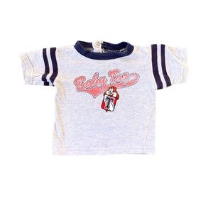 🌵Vintage Baby Looney Tunes Baby Taz 0-6 Months Grey Striped T-Shirt🌵